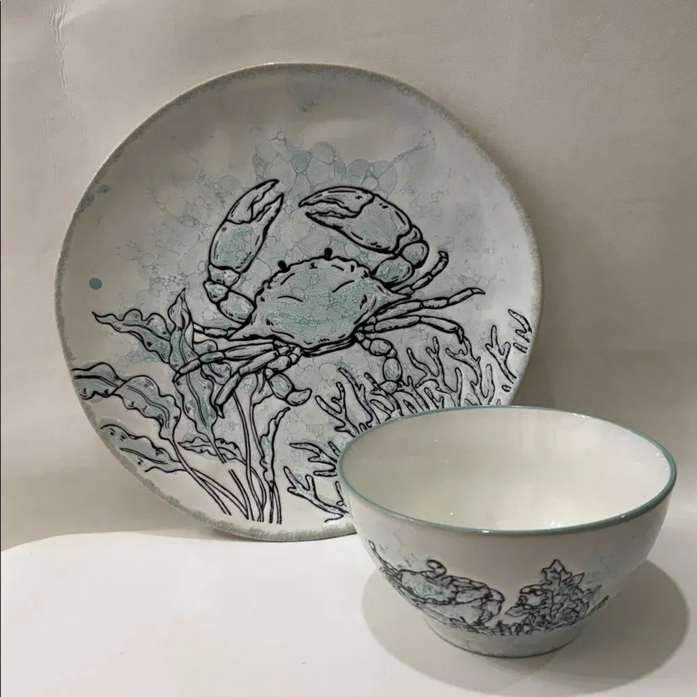 Spectrum Designz 2022 Sea Cove Island Coastal Ceramic 2 Piece Teal Blue White